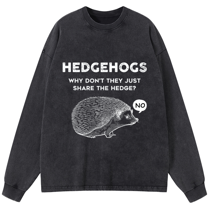 Tokyo-Tiger Funny Hedgehog Washed Long Sleeve T-Shirt