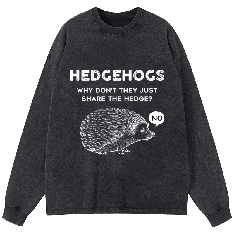 Tokyo-Tiger Funny Hedgehog Washed Long Sleeve T-Shirt