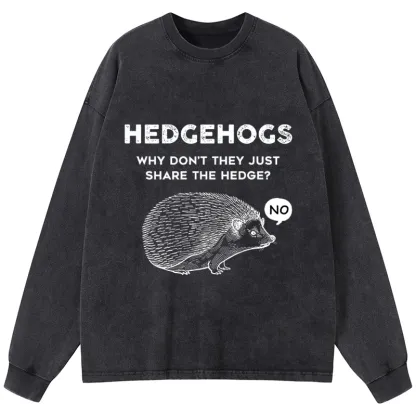 Tokyo-Tiger Funny Hedgehog Washed Long Sleeve T-Shirt