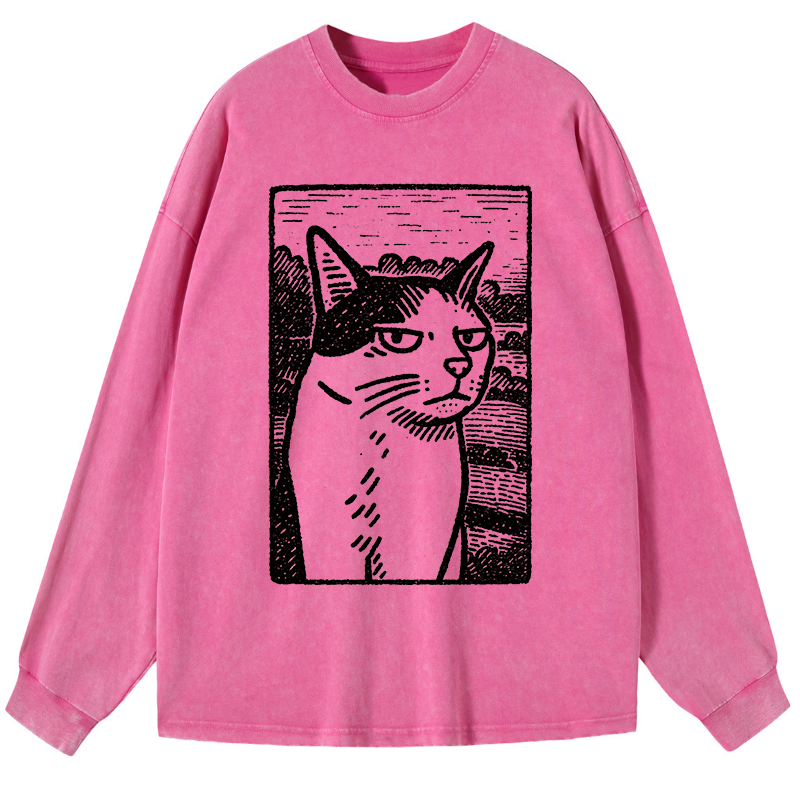 Tokyo-Tiger Cat's Hateful Eyes Washed Long Sleeve T-Shirt