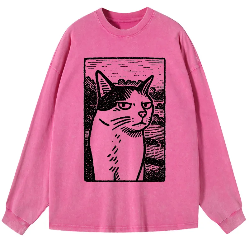 Tokyo-Tiger Cat's Hateful Eyes Washed Long Sleeve T-Shirt