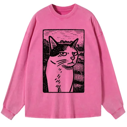 Tokyo-Tiger Cat's Hateful Eyes Washed Long Sleeve T-Shirt