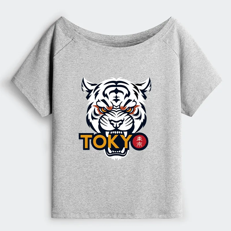 Tokyo-Tiger Logo Off Shoulder T-Shirt