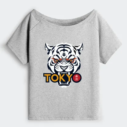 Tokyo-Tiger Logo Off Shoulder T-Shirt