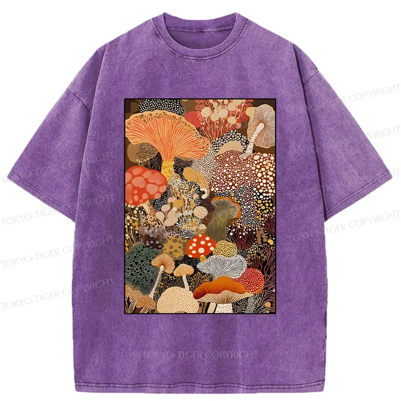 Tokyo-Tiger Psychedelic Mushroom Paintings Washed T-Shirt