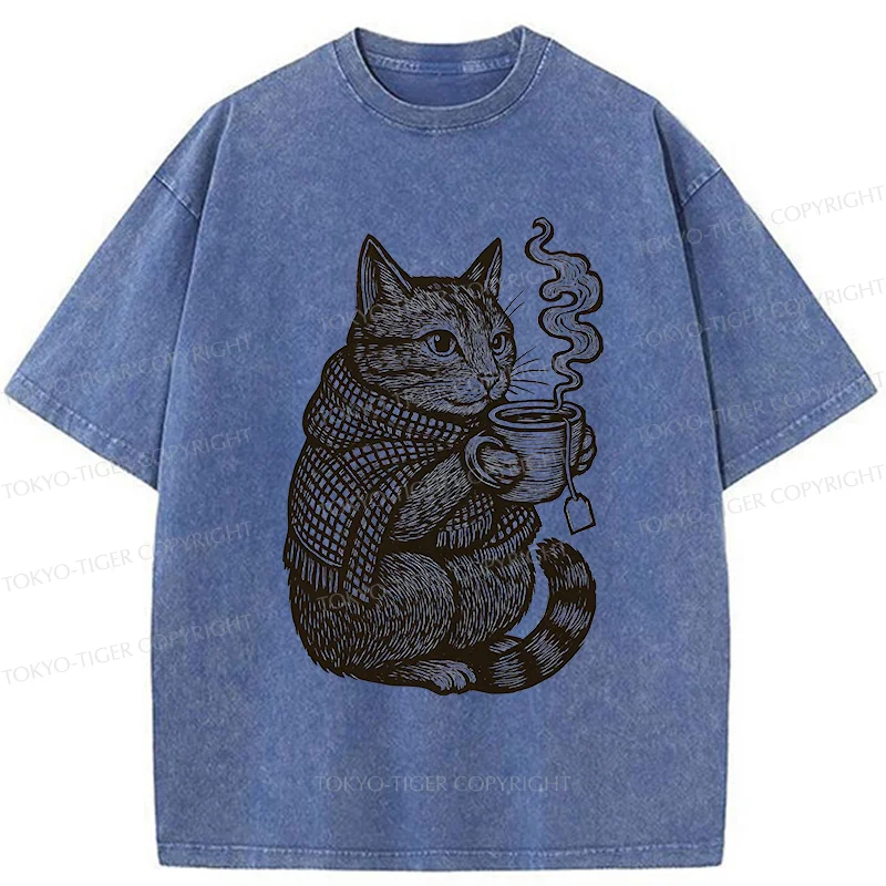 Tokyo-Tiger Autumn Cat Washed T-Shirt