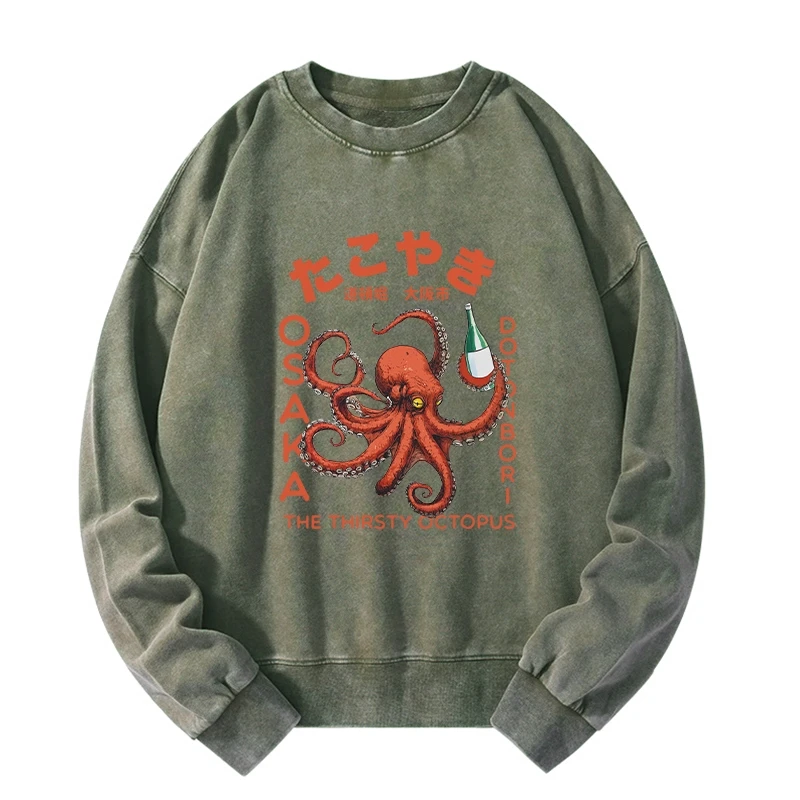 Tokyo-Tiger Octopus Drinks Soju Washed Sweatshirt Sale