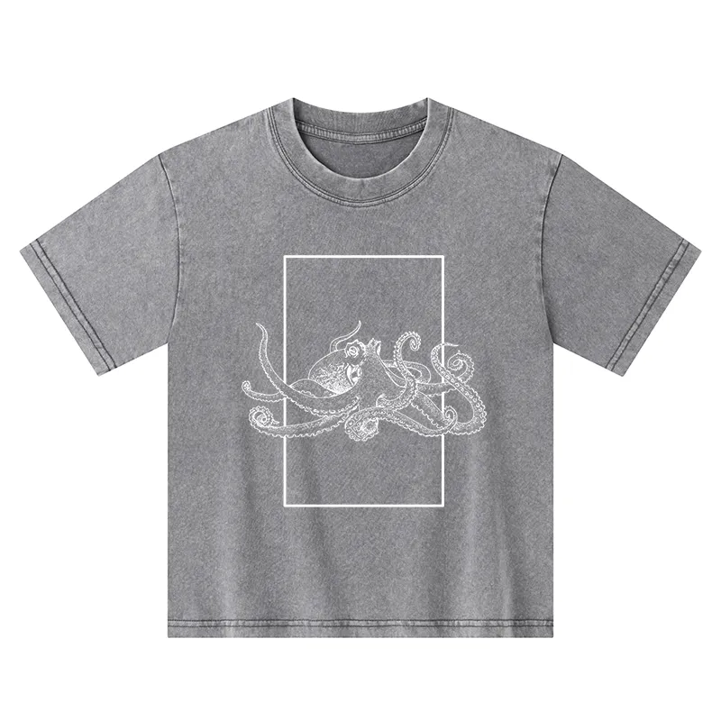Tokyo-Tiger Japanese Giant Octopus Kids Washed T-Shirt