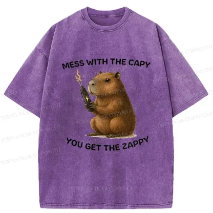 Tokyo-Tiger Capybara Is Electrified Washed T-Shirt