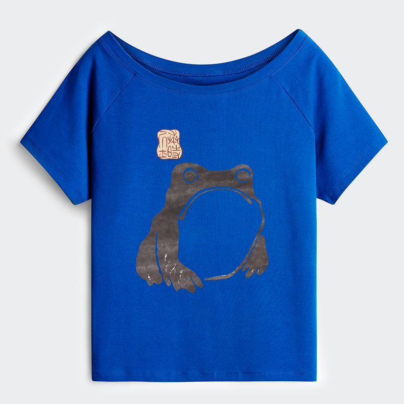 Tokyo-Tiger Matsumoto Hoji Woodblock Print Frog Off Shoulder T-Shirt