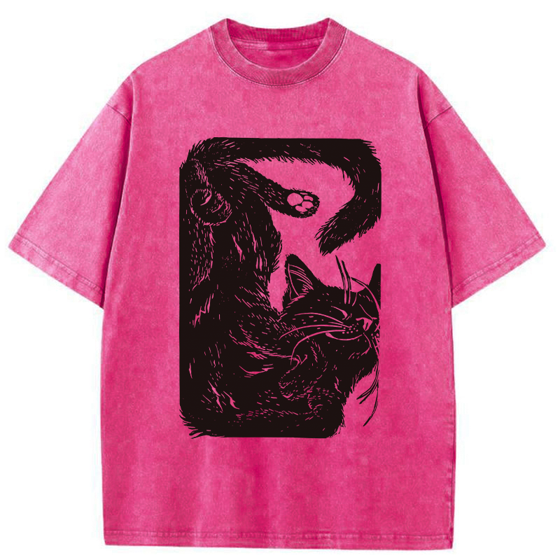 Tokyo-Tiger Funny Sleeping Cat Washed T-Shirt