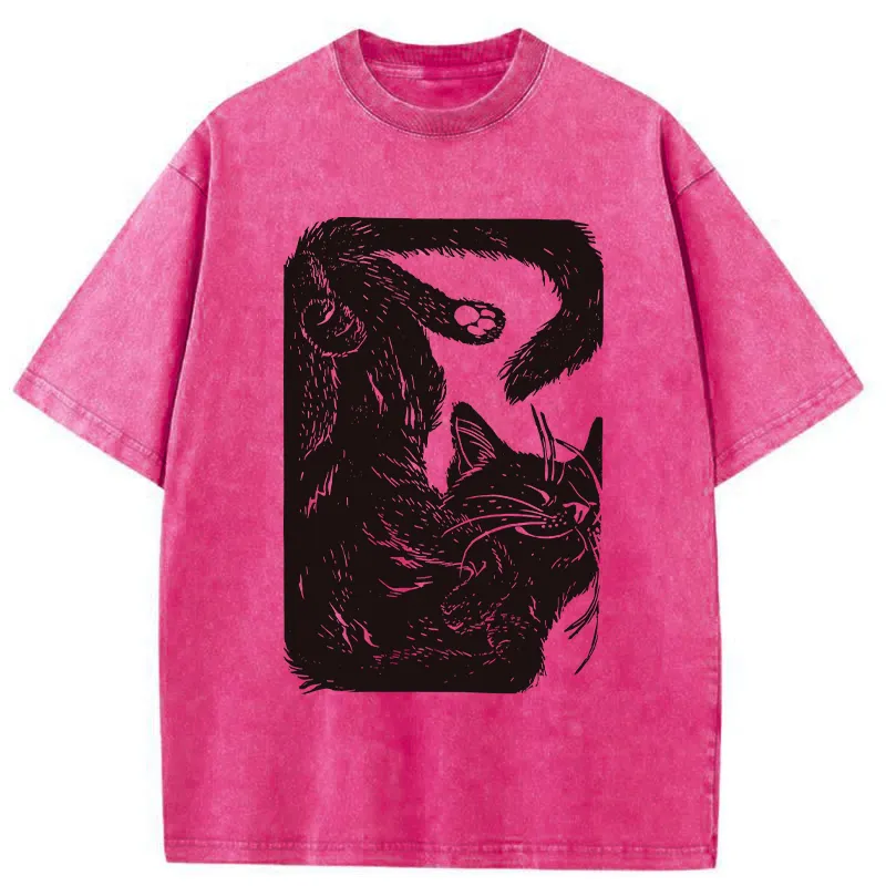 Tokyo-Tiger Funny Sleeping Cat Washed T-Shirt