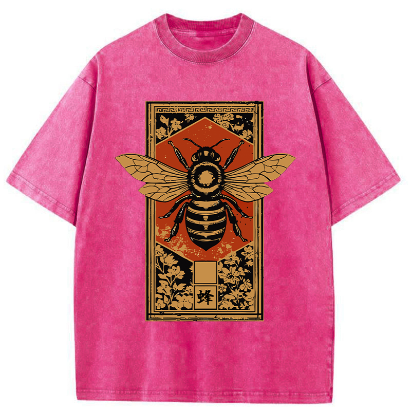 Tokyo-Tiger Tokyo-Tiger Japanese Bee Art Washed T-Shirt Washed T-Shirt