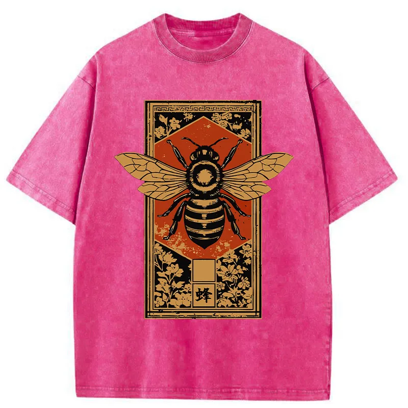 Tokyo-Tiger Tokyo-Tiger Japanese Bee Art Washed T-Shirt Washed T-Shirt