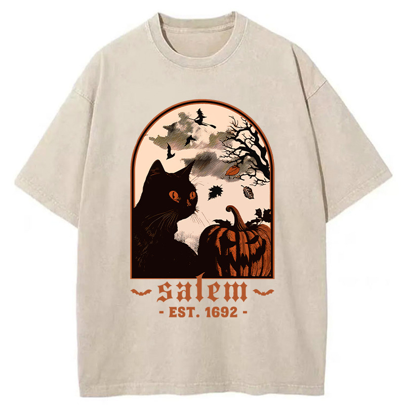 Tokyo-Tiger Halloween Black Cat Washed T-Shirt