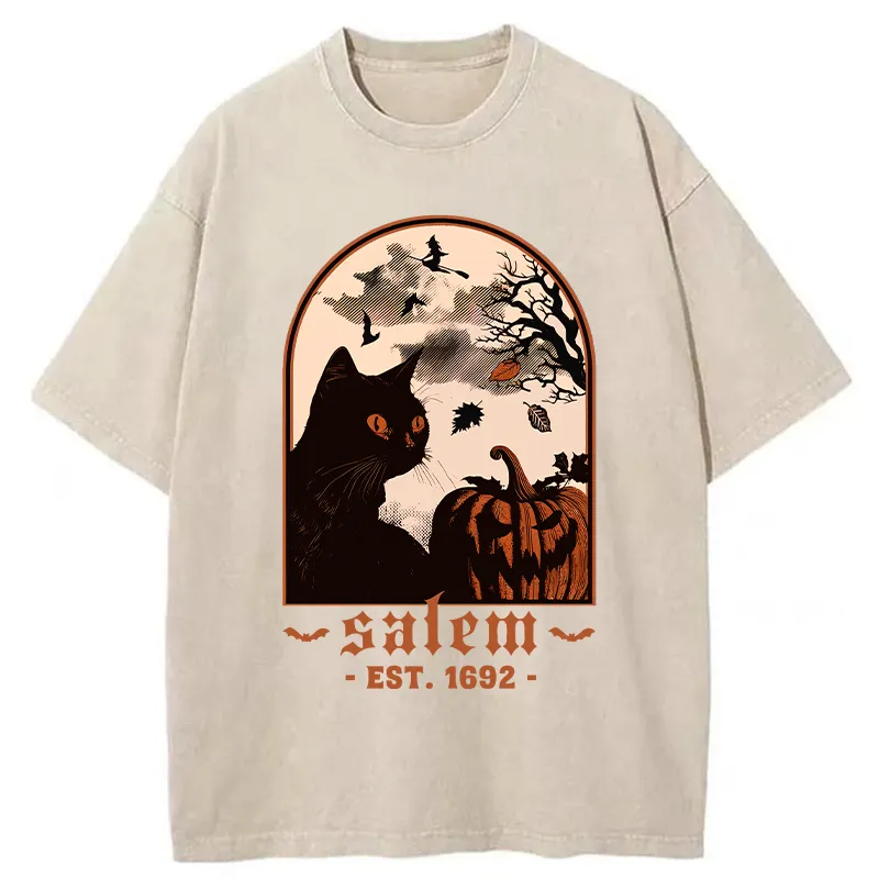 Tokyo-Tiger Halloween Black Cat Washed T-Shirt