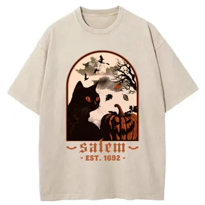 Tokyo-Tiger Halloween Black Cat Washed T-Shirt
