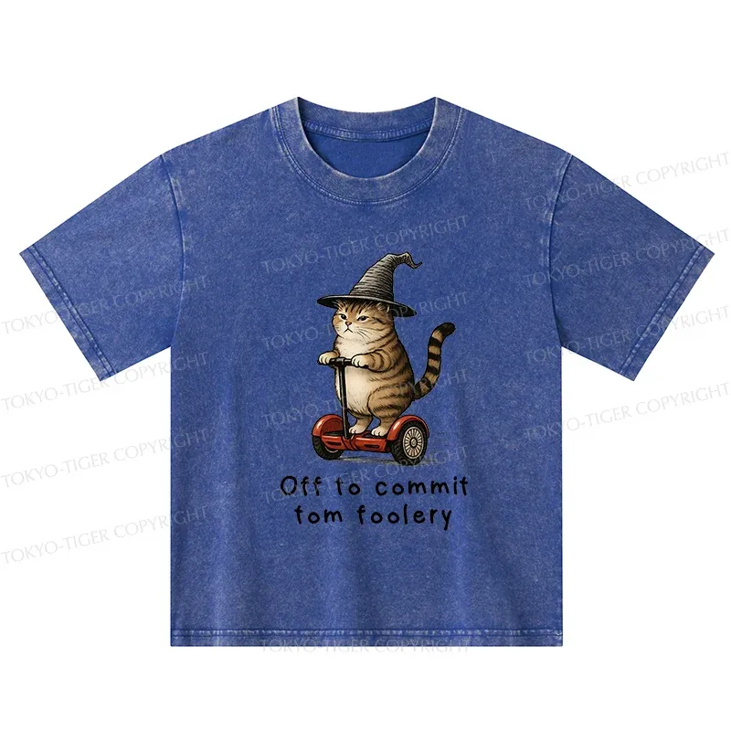 Tokyo-Tiger Orange Cat Riding Segway-style Kids Washed T-Shirt