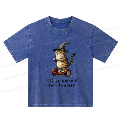 Tokyo-Tiger Orange Cat Riding Segway-style Kids Washed T-Shirt