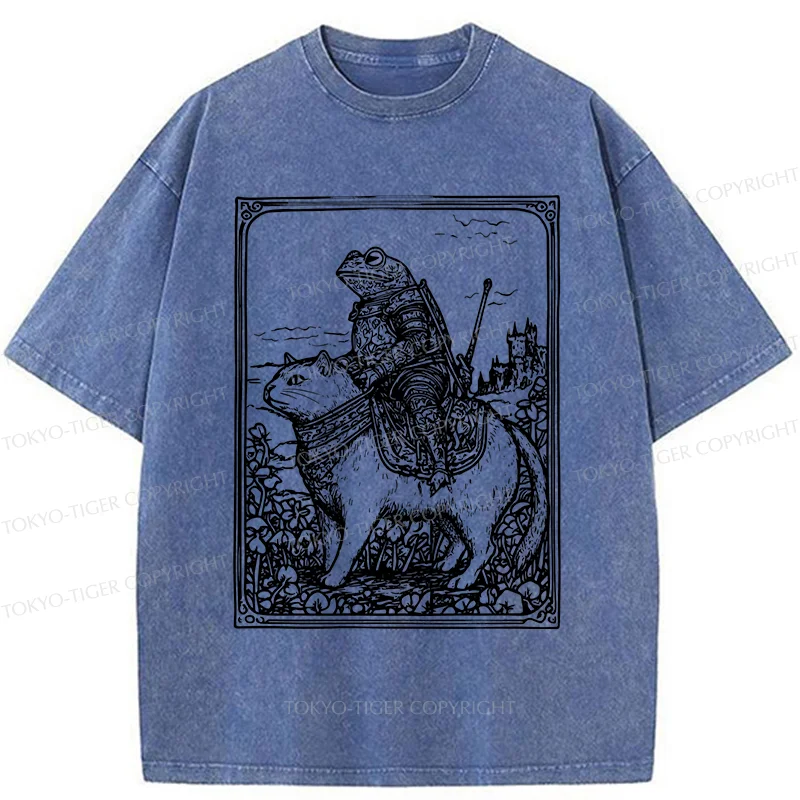 Tokyo-Tiger Frog Knight Riding A Cat Washed T-Shirt