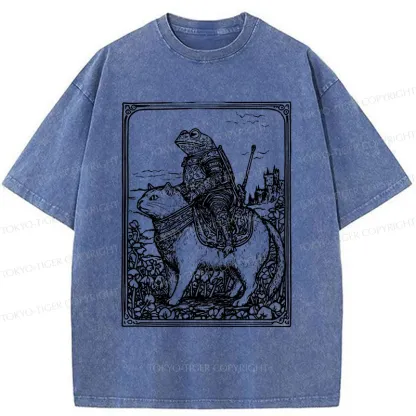 Tokyo-Tiger Frog Knight Riding A Cat Washed T-Shirt
