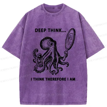 Tokyo-Tiger Octopus Looking In The Mirror Washed T-Shirt