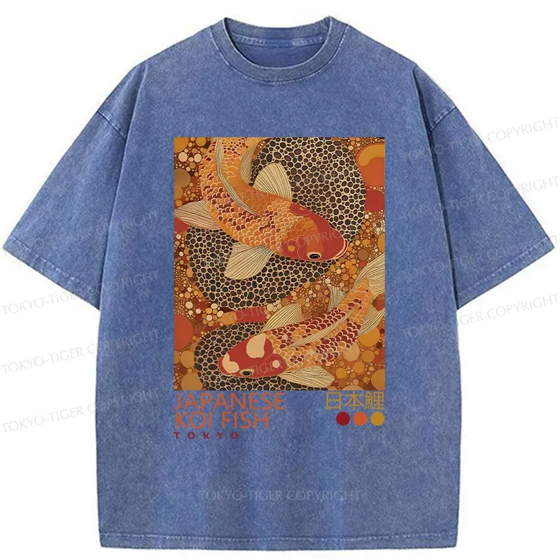Tokyo-Tiger Japanese Koi Poster Washed T-Shirt