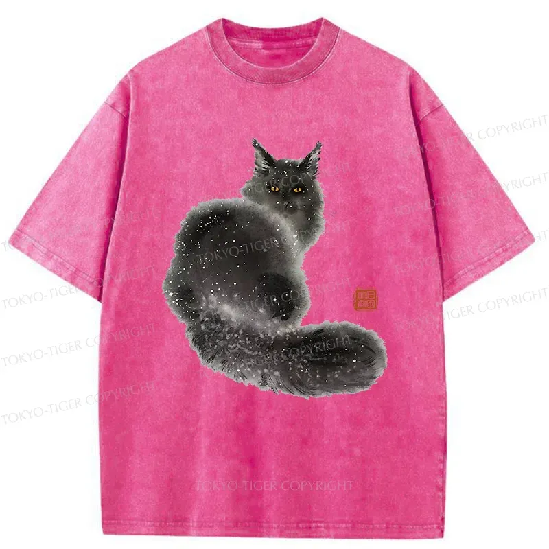Tokyo-Tiger Fat Black Cat Washed T-Shirt