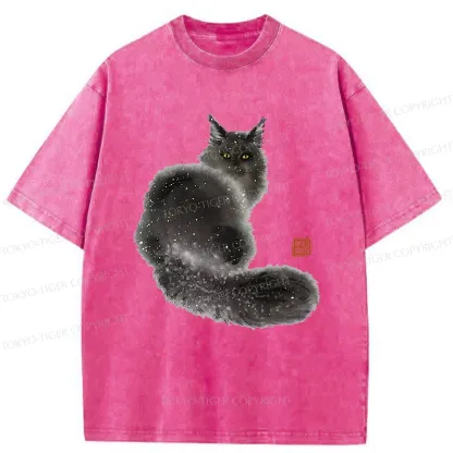 Tokyo-Tiger Fat Black Cat Washed T-Shirt