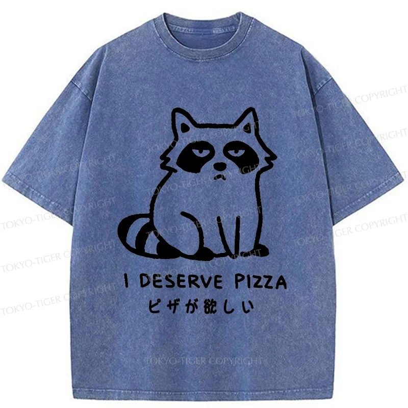 Tokyo-Tiger Raccoon Want Pizza Washed T-Shirt