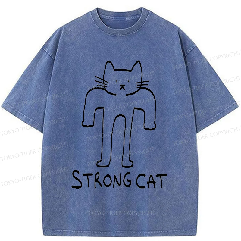 Tokyo-Tiger Strong Cat Meme Washed T-Shirt