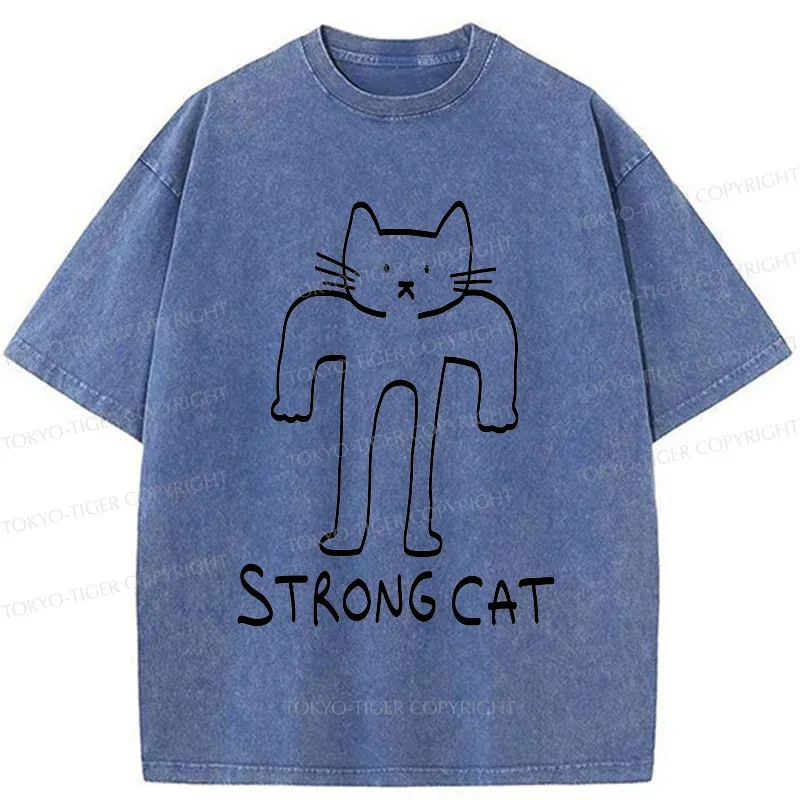 Tokyo-Tiger Strong Cat Meme Washed T-Shirt