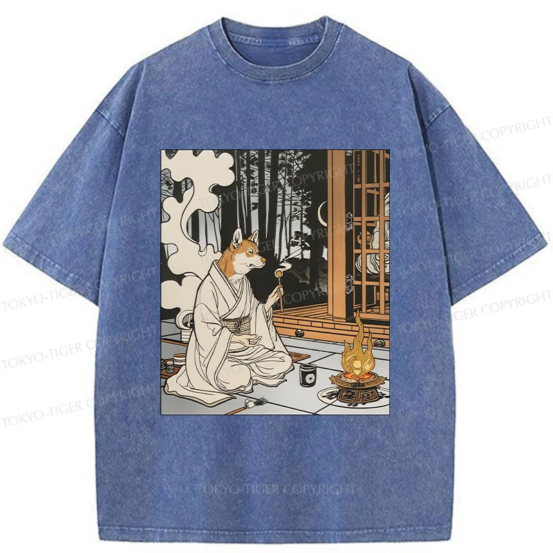 Tokyo-Tiger Zen Dog Japanese Washed T-Shirt