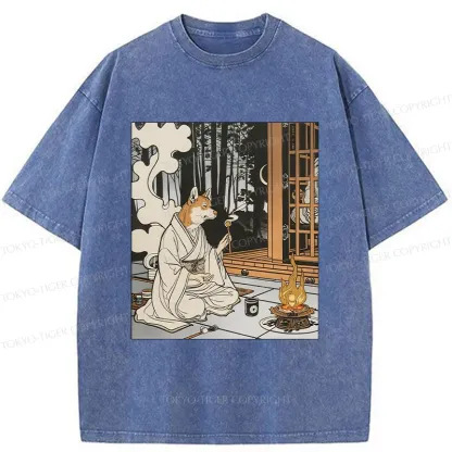 Tokyo-Tiger Zen Dog Japanese Washed T-Shirt