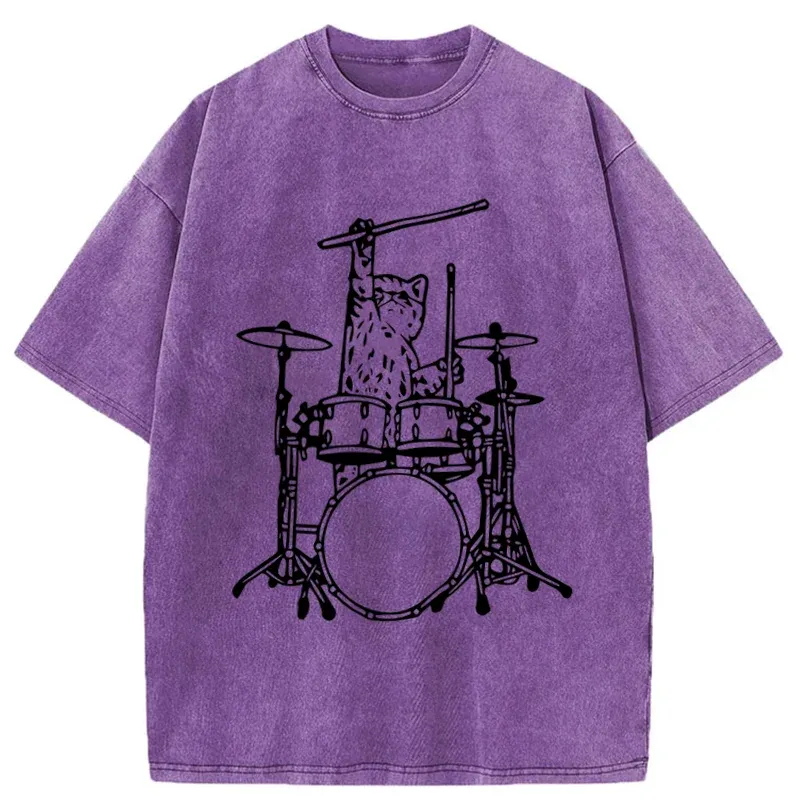 Tokyo-Tiger Handsome Cat Drummer Washed T-Shirt