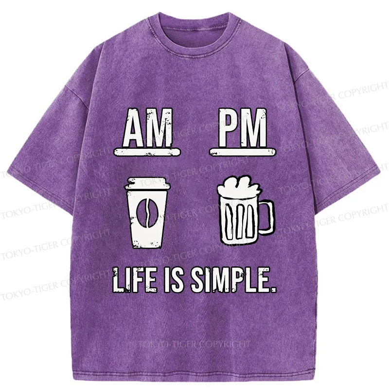 Tokyo-Tiger Coffee In The Morning And Beer In The Evening Washed T-Shirt