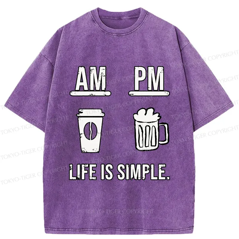 Tokyo-Tiger Coffee In The Morning And Beer In The Evening Washed T-Shirt