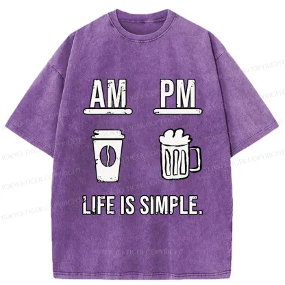 Tokyo-Tiger Coffee In The Morning And Beer In The Evening Washed T-Shirt