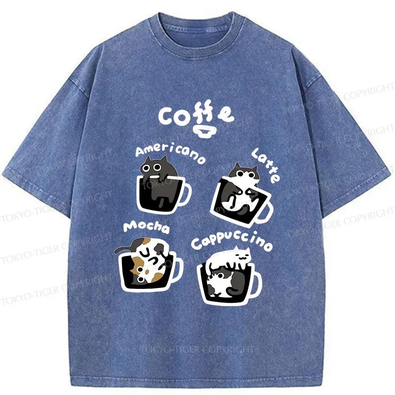 Tokyo-Tiger Four Types Of Coffee Cats Washed T-Shirt