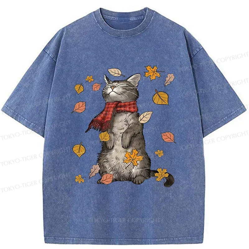 Tokyo-Tiger Autumn Cat Washed T-Shirt