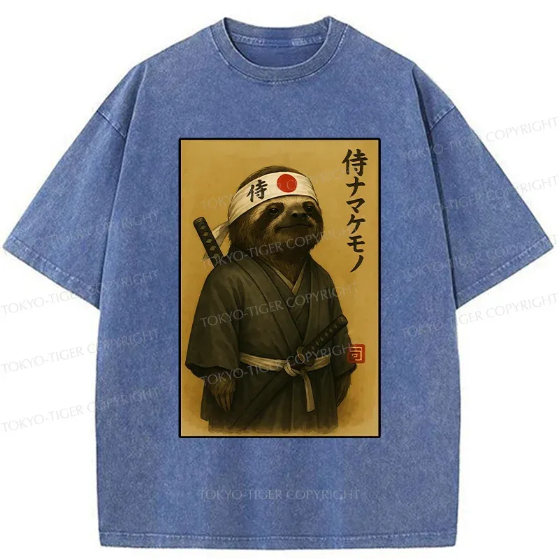 Tokyo-Tiger Japanese Samurai Sloth Washed T-Shirt