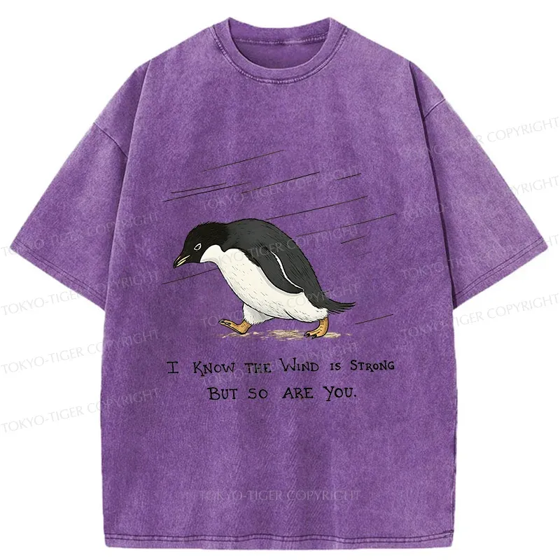 Tokyo-Tiger Penguins Walking In The Rain Washed T-Shirt