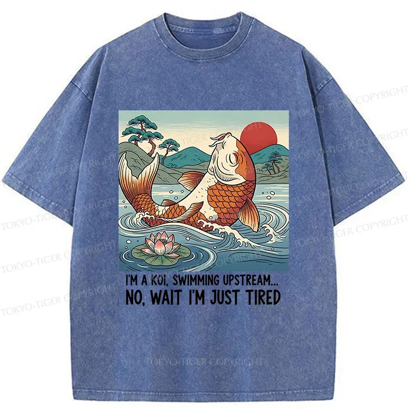 Tokyo-Tiger Funny Koi Washed T-Shirt