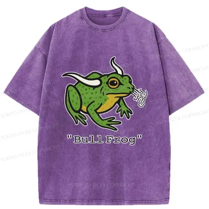 Tokyo-Tiger Funny Bull Frog Washed T-Shirt