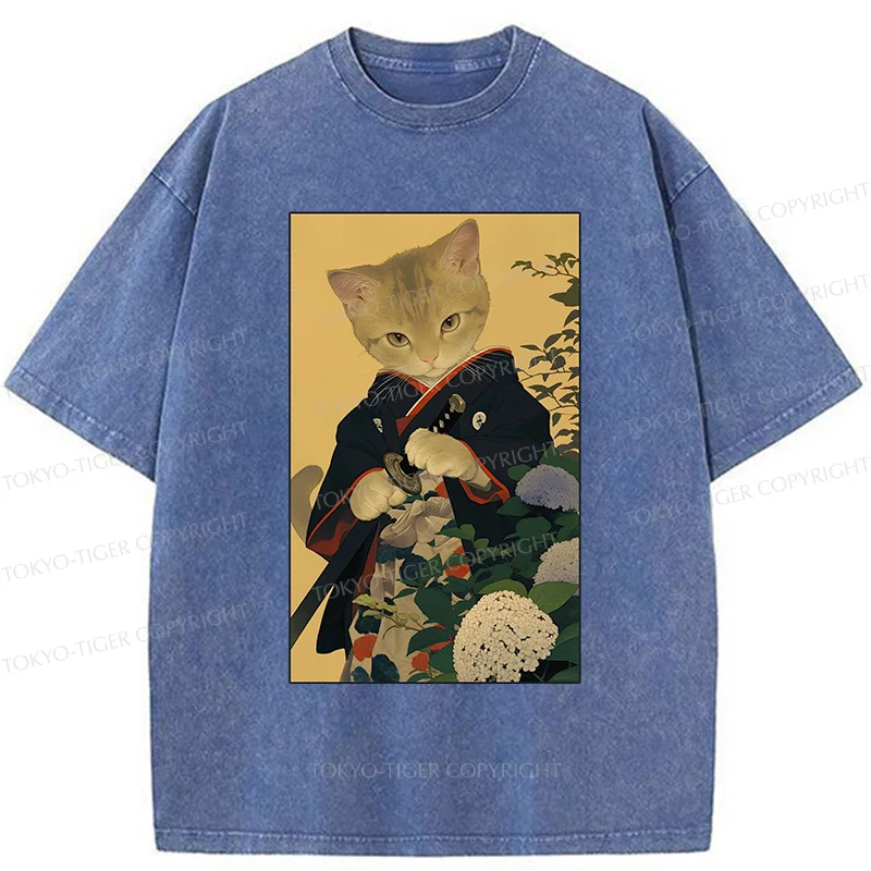 Tokyo-Tiger Kitten Japanese Samurai Washed T-Shirt