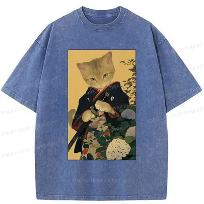 Tokyo-Tiger Kitten Japanese Samurai Washed T-Shirt
