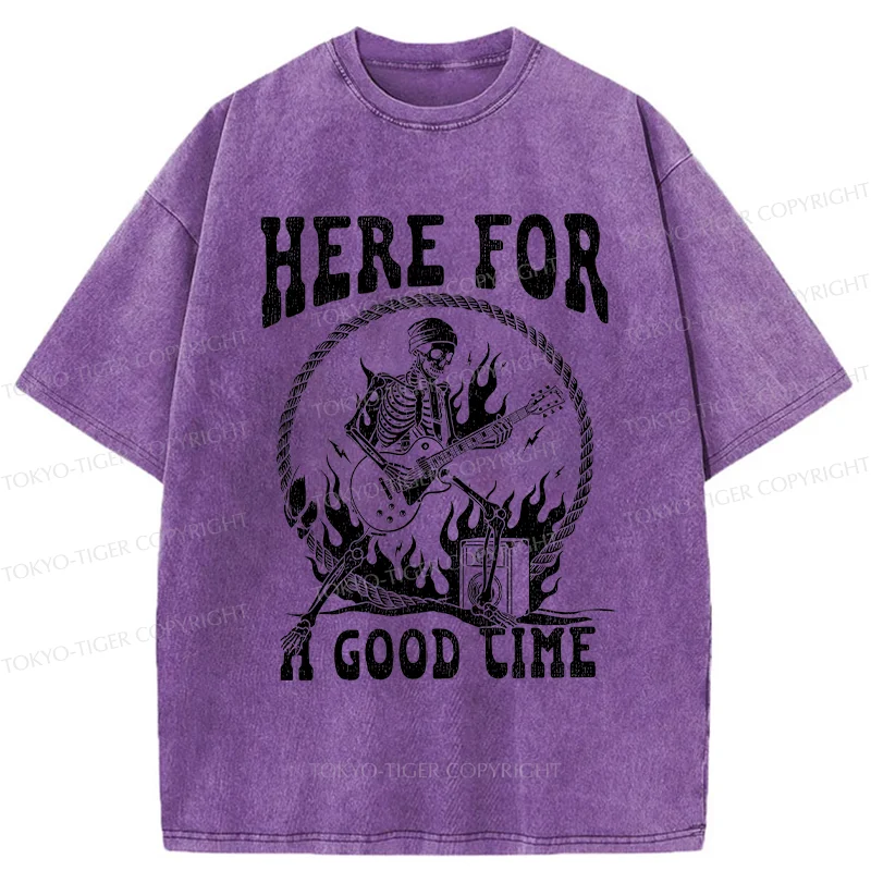 Tokyo-Tiger Rock Skull Funny Washed T-Shirt