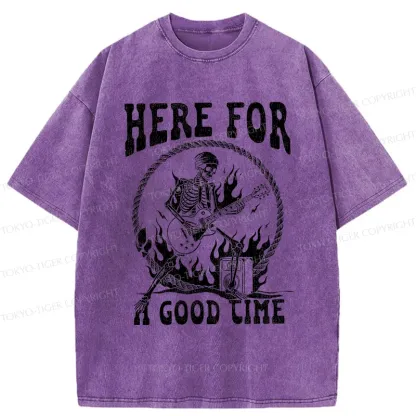 Tokyo-Tiger Rock Skull Funny Washed T-Shirt