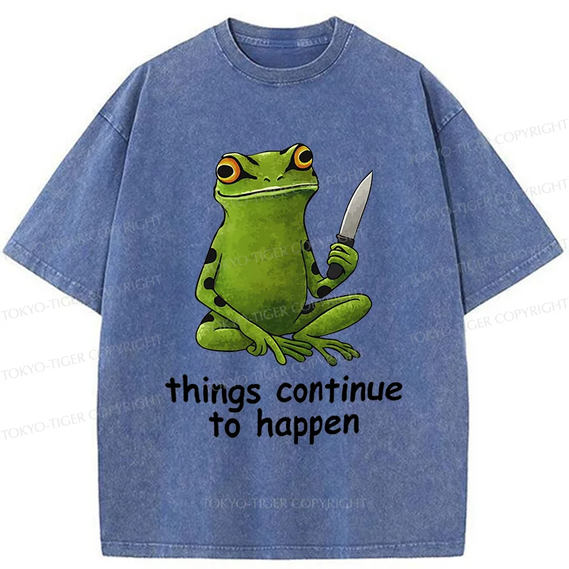 Tokyo-Tiger Frog Holding A Knife Washed T-Shirt