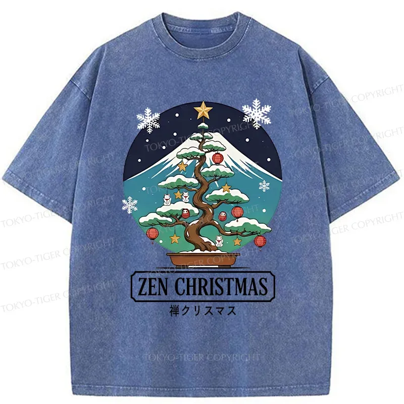 Tokyo-Tiger Christmas Potted Plants Washed T-Shirt